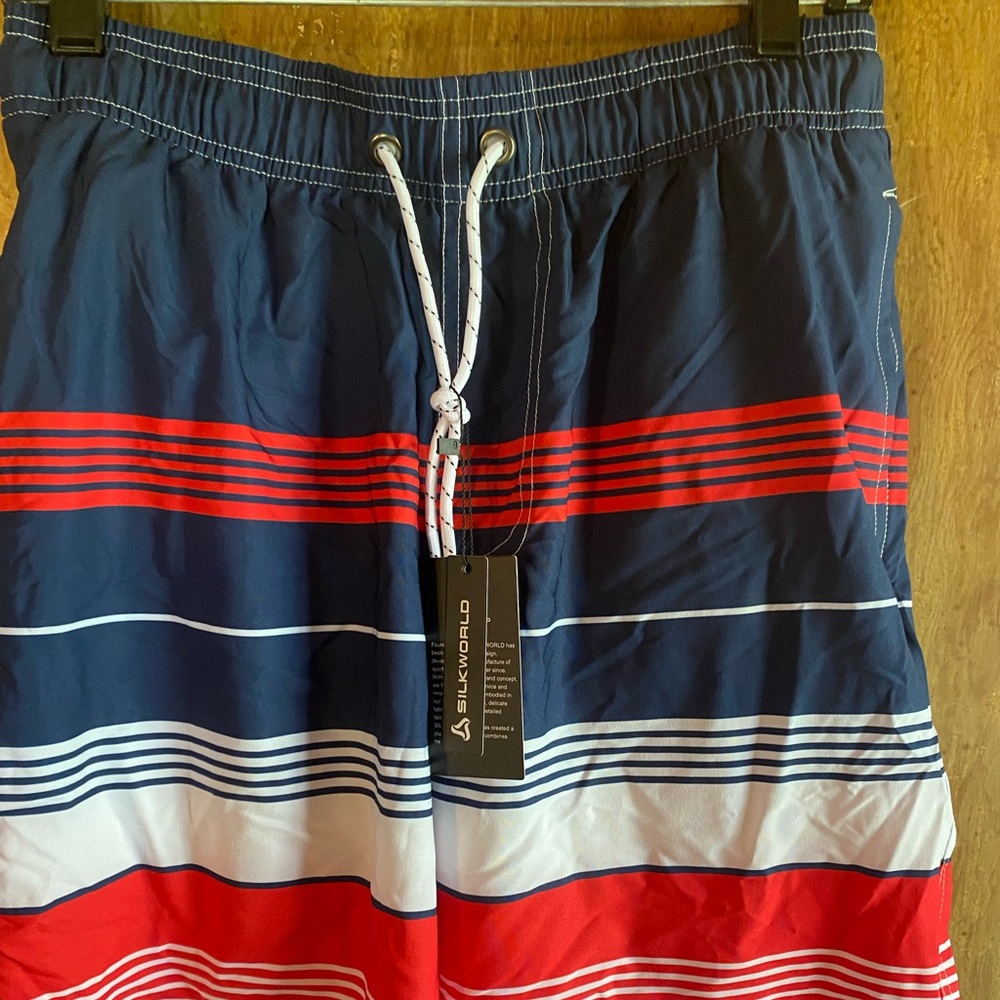 Men's Navy and Red Swim Shorts Silkworld Brand size Small